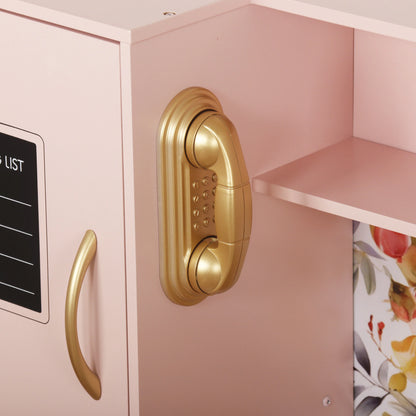 Set Bucatarie pentru Copii din Lemn Natural, FrenchCuisine PINK KIDO, Iluminare LED si Sunete, Elemente Detasabile, Set Ustensile, Cuptor cu Butoane, Telefon, Plita, Microunde, Chiuveta, 80.5 CM Inaltime, PINK KIDO