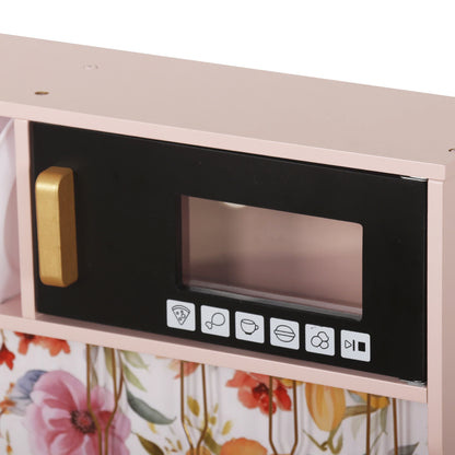 Set Bucatarie pentru Copii din Lemn Natural, FrenchCuisine PINK KIDO, Iluminare LED si Sunete, Elemente Detasabile, Set Ustensile, Cuptor cu Butoane, Telefon, Plita, Microunde, Chiuveta, 80.5 CM Inaltime, PINK KIDO